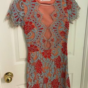 Coral, Peach, & Blue Lace Dress